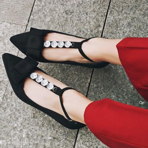 Retro t-buckle single shoes pointed large womens shoes 40 41 42 43 small goddess high heels