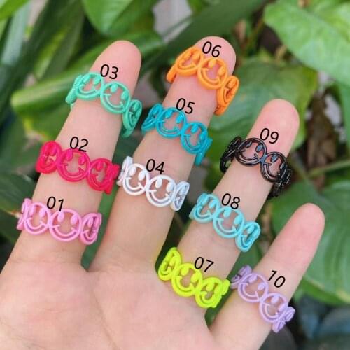 10PCS, New Color Smiley Face Ring For Women Metal Happy Face Smiley Adjustable Open Rings Best Friend Gift Jewelry Accessoris