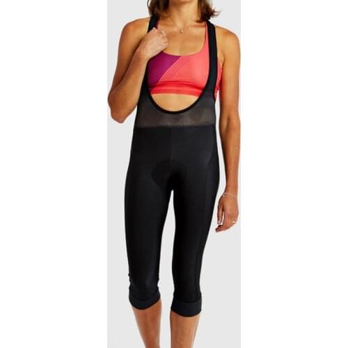 Women Solid Color 3/4 Bibs Shorts Knees Warm In Cooler With High Density Pad Triathlon Licra Fabric Cycling Race Bib Pants