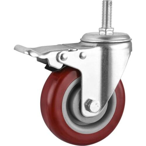 4 Inch Universal Wheel With Brake Band Screw Rod M12 Red Bearing Vientiane Climbing Lad