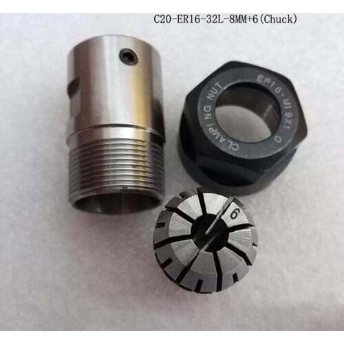 1Pcs spindle motor clamp rod C20 ER16 32L 8mm +1Pcs ER16-6mm collet