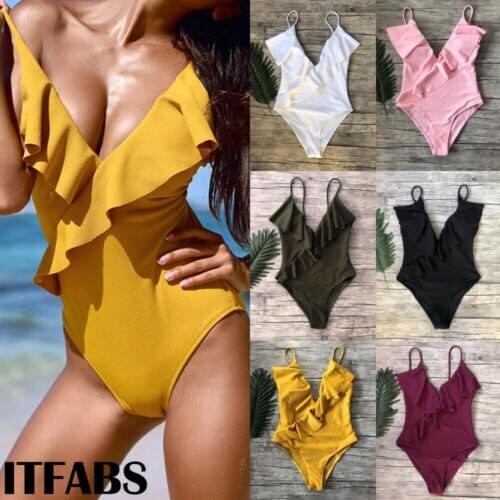 1Pcs Womens Push Up Swimwear Lotus Leaf Bathing Suit Padded Bra Beach Bikini Women Bikini