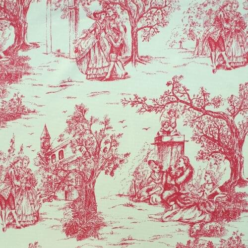 1 yard Cotton Canva Fabric for sewing, pathwork, bag, curtain, hadmaking - Tree,building and people(red) (width=145cm)