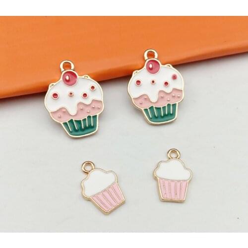 10pcs DIY enamel cup cake ice cream cupcake charms alloy food pendant for bracelet/earring/necklace metal fashion jewelry making