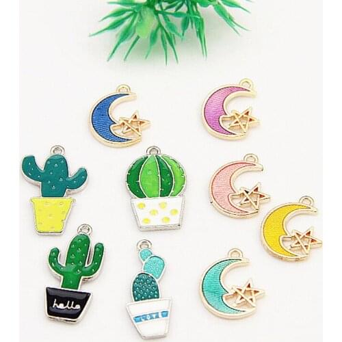10pcs/lot Fashion Cactus moon Pendants for Jewelry Making Key chain Bracelet earring hair clip Accessories Handmade DIY Craft