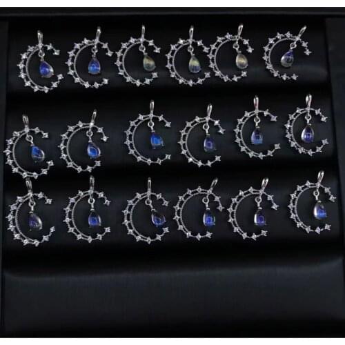 925 Sterling Silver Mordern Pear Shape Moon Natural Blue Moonstone Jewelry Pendant