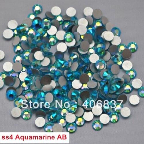 Free Shipping! 1440pcs/Lot, ss4 (1.5-1.7mm) Aquamarine AB Flat Back Nail Art Glue On Non Hotfix Rhinestones