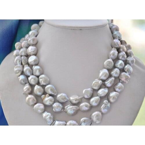 Luster 3strands 13mm gray baroque keshi reborn pearl necklace 18inch