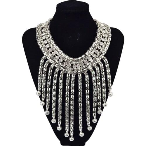 Bohemian Crystal Multi layer Necklace Gold color Ball Tassel Choker Statement Long Necklaces Pendants Collar Necklace For Women
