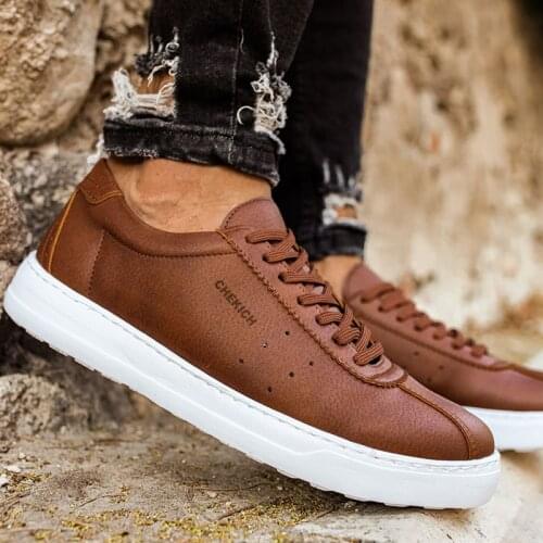 Chekich Mens Casual Shoes Tan Color Laces Artificial Leather Spring and Autumn Seasons Wedding Classic Sneakers Solid Brown White Sole Air Lightweight Platform Vulcanized Style Plus Sizes Walking Comfortable CH063 V6