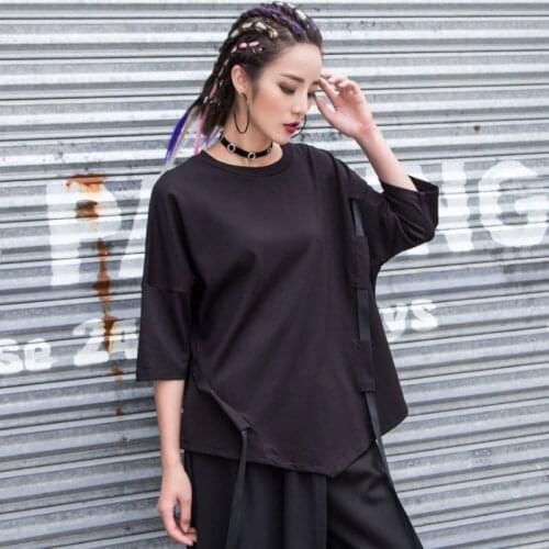 2020 Spring Summer Europe Fashion Ladies Punk Tops Womens Black Cotton Solid Color T shirt Oversized Streetwear Casual Tee Shir