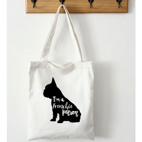 Frenchie French Bulldog Print Reusable Shopping Tote Canvas Women Shoulder Bag Shopper Students Teacher Book Travel Storage Bags