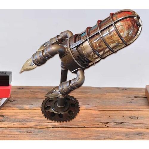 Creative Steampunk Rocket Night Light Simulated Flame Bedside Living Room Bar Office Decoration Fathers Day Gifts