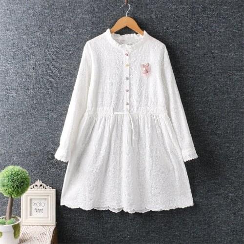 Lamtrip Retro Embroidery Long Sleeve Drawstring Preppy Style Mini Dress Cotton 2021 Summer