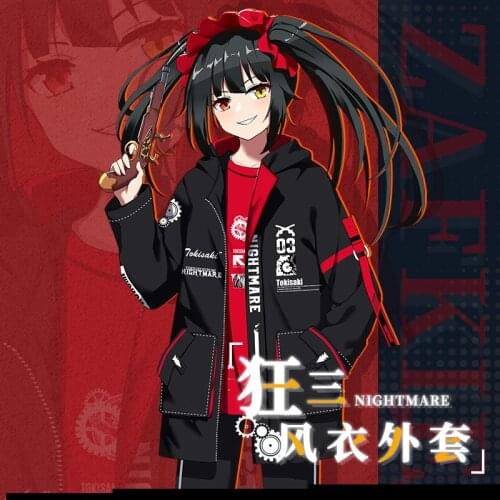 Anime DATE A LIVE Tokisaki Kurumi Fashion Thicken Hooded Wind Coat Unisex Winter Long Sleeve Cotton Padded Jacket Tops Cosplay