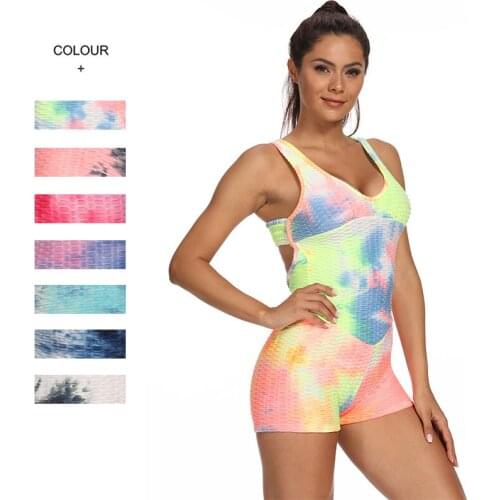 Fashion Women Sport Suit sexy open back Yoga Set Fitness Shorts Jumpsuit 2021 Female Running Tummy Control Gym Pants Sportswear