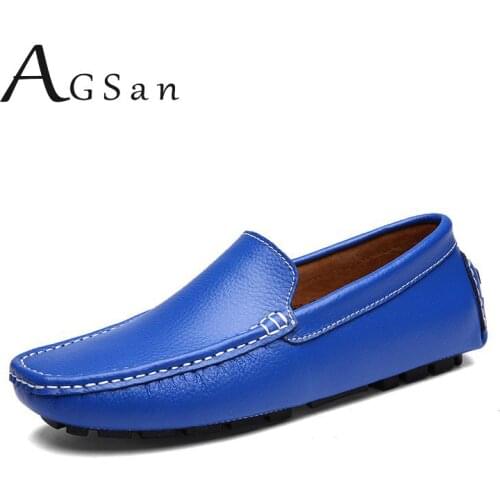 AGSan Genuine Leather Men loafers Moccasins Blue Mens Driving Shoes Big Size 38-47 Italian Loafers Shoes Handmade Casual Shoes