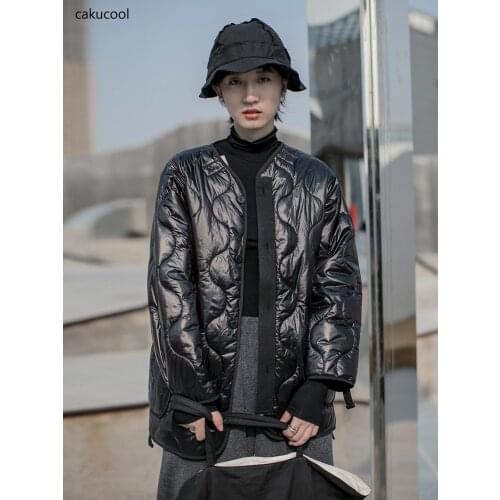 Cakucool 2019 new dark wind pressure line hoist pattern fashion Korean version of the wild women warm coat jacket