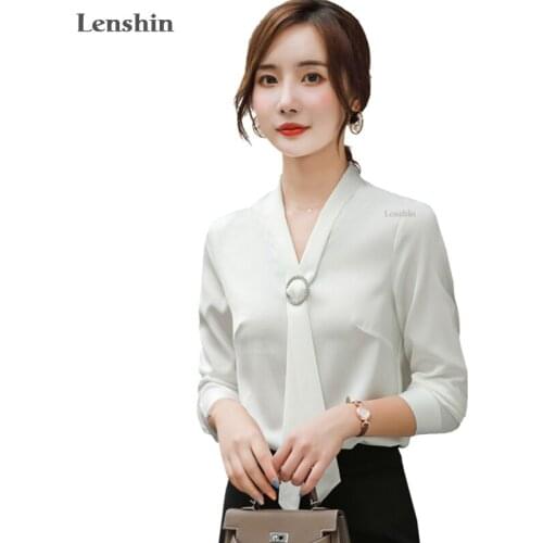 Lenshin New Fabric High-quality Smooth and Soft Shirt for Women Blouse Elegant Tops Full Sleeve Office Lady Work Wear with Bow