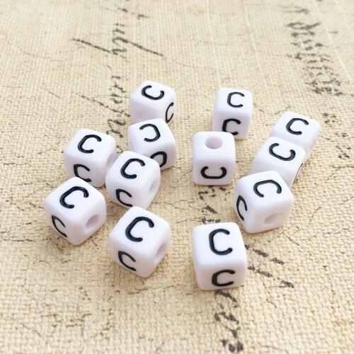 Wholesale Price Single Letter C Printing Acrylic Alphabet Beads Plastic Square Cube Single English Initial Lucite Bead 10mm