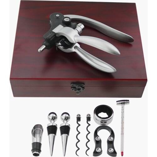 New Red Wine Bottle Opener Set Alloyrabbit Opener Stopper Pourer Set in Box Wooden Case Bottle Opener Suit Open Wine Kit Wine