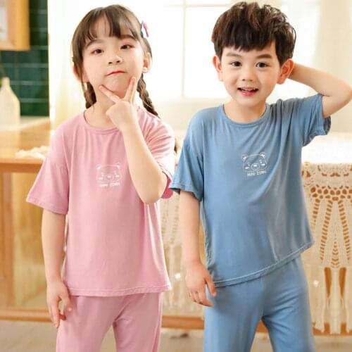 Spring Summer Childrens Pajamas Air Conditioning Suit 2Piece Sets Boys Girls Solid Color Thin 7 / 3 Sleeve O Neck Home Clothes