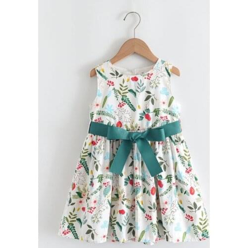 Girls' Dress Contrast Color Flowers Print 2021 Summer Sleeveless A- line Skirt Cute Girl Bow Suspender Dress