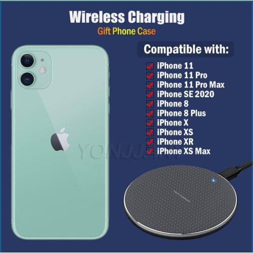 Qi Fast Wireless Charging for iPhone SE 2020 SE2 11 Pro X XR XS Max 8 Plus 5W 7.5W 10W Qi Wireless Charger Gift Soft TPU Case