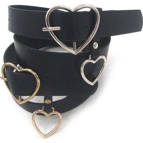 Casual Adjustable Leather Belts for Women Metal Love Heart Buckle Harness Belt Waist Belt Women Belt Waistband for Pants Jeans