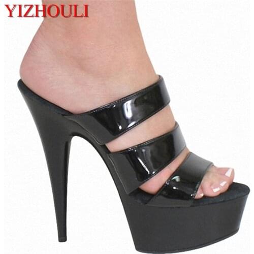Lacquered style slippers, women 15cm high heel slippers, platform height and summer dancing shoes