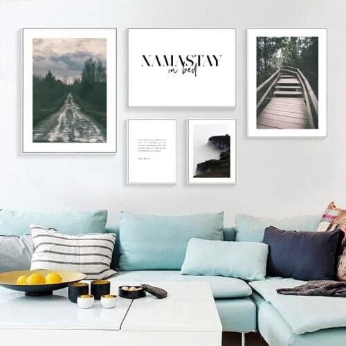 Nordic Black And White Mountain Fog Landscape Tree Road Canvas Painting Wall Picture Printing Poster Living Room Home Decoration