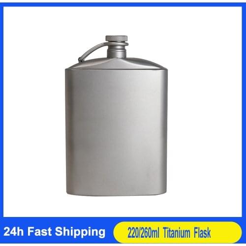 Titanium Flask 220/260ml Wine Hip Flagon with Screw Cap Clip Funnel Ultralight Hydration Flat Bottle Ti Funnel Outdoor Hiking