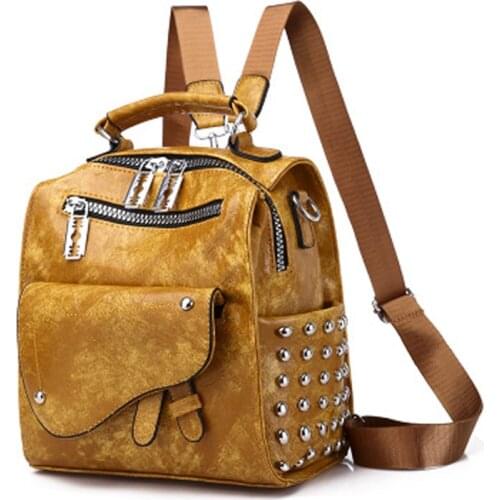 High Quality PU Leather Rivet Backpacks for Teenage Girls School Shoulder Bags Backpack Multi-function Women Small