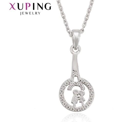 Xuping Fashion Eiffel Tower Circle Necklace ynthetic CZ Jewelry for Women Design Valentines Day 43425