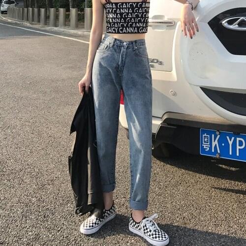 Womens jeans were slim, harem jeans, womens spring Korean wide-legged retro straight trousers mom jeans high waist jeans