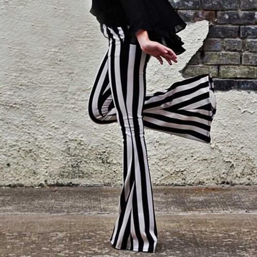 Lady high street flared pants women stretch striped pencil leggings spring autumn casual skinny pants