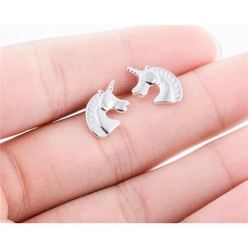 Sasusp Fine Silver Color Small Earrings for Women Girls Fashion Minimalist Unicorn Dinosaur Owl Wolf Earrings Jewelry Gifts