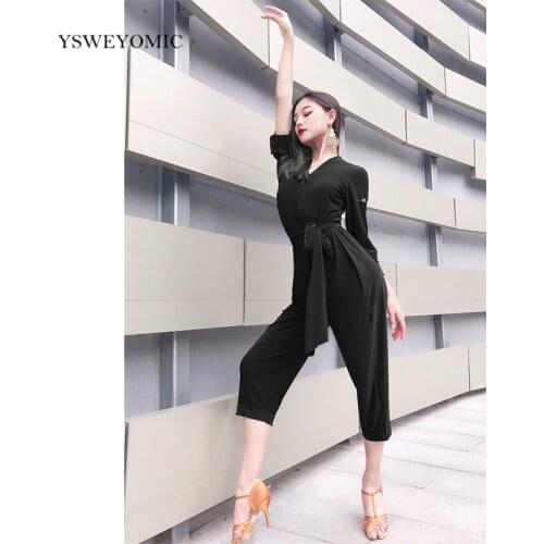 Latin Bachata Dance training suit Jumpsuit practice female Latin Ballroom standard dance trousers for Women K15