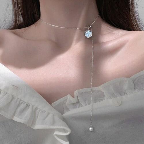 925 Sterling Silver Round Shell Necklace for Women Tassel Pearl Clavicle Chain Necklace Jewelry