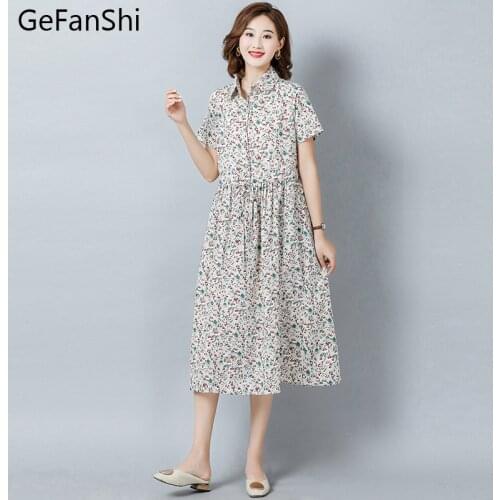 Summer Vestidos Office Vintage Dresses Turn-down Collar Casual Women Dresss 2021 Midi Floral Print Short Sleeve Dress Female