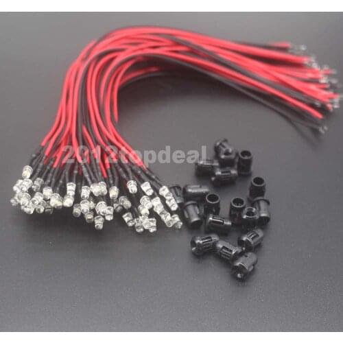 10-100pcs 3mm/5mm Red/Green/Blue/RGB 12V DC Round Pre-Wired Water Clear LED With Plastic Holder