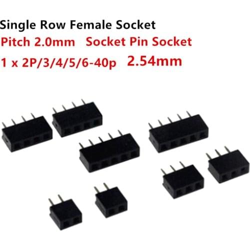 10pcs 2.0mm Single Row Pin Female Socket 1 X 2P/3P/4P/5P/6P/7P/8P/9P/10P/12P/15P/16P/40P Pin Connector