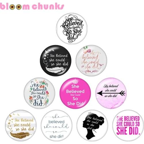 SHE BELIEVED wings word 10pcs mixed 12mm/18mm/20mm/25mm Round photo glass cabochon demo flat back Making findings S4593
