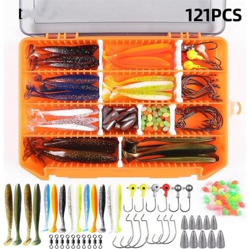 121Pcs/Set Fishing Bait Fishing Lure Set for Sea Rock Fsihing T-tail Sinking Bead Crank Hook Portable Fishing Accessories Kit
