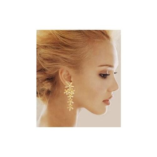 2019 classic jewelry fashion gold Color flower full crystal long earrings crystal five leaves and flowers