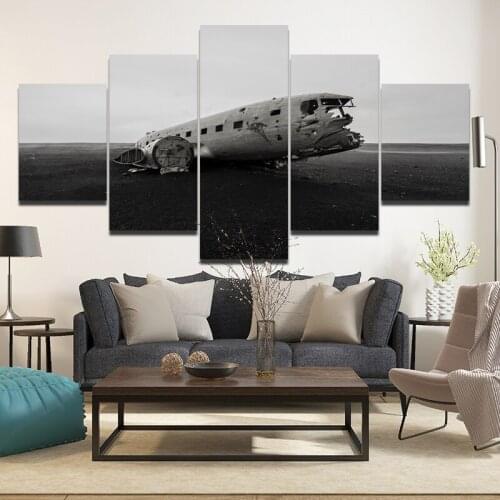 2020 Hot Sale 5Pcs Dilapidated Aircraft Wreckage Lonely Wasteland Frameless Minimalist Canvas Printed Decorative Poster
