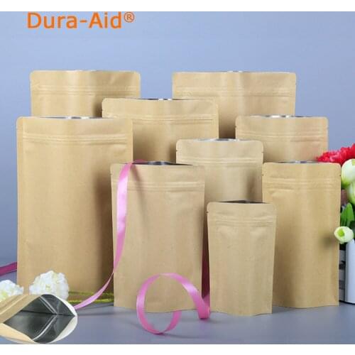 300pcs 9*14+3cm kraft paper stand up pouches brown paper bags for food resealable pouches food grade bags free shipping