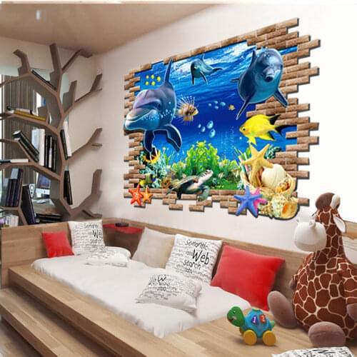 3D Ocean Dolphins Removable Vinyl Wall Sticker Kids Nursery Home Decor Hot Sale
