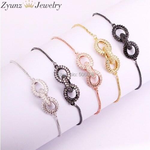 5PCS ZYZ325-9649 CZ Micro Pave Three Hoops Chain Shaped Connector, Cubic Zirconia Oval Link Connector Bracelets