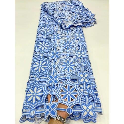 5yards/pc) High quality sky blue African cord lace beautiful two colored Guipure lace fabric for party dress WZZ039